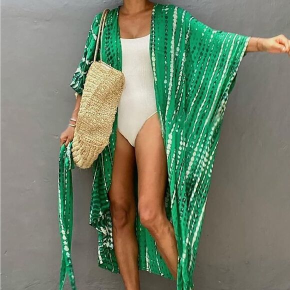Maxi Kimono Swim Cover up Dress - Picture 1 of 5
